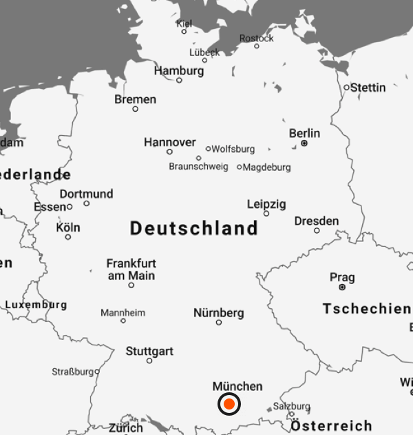 A map shows the Imago Design location in Gilching, southwest of Munich.