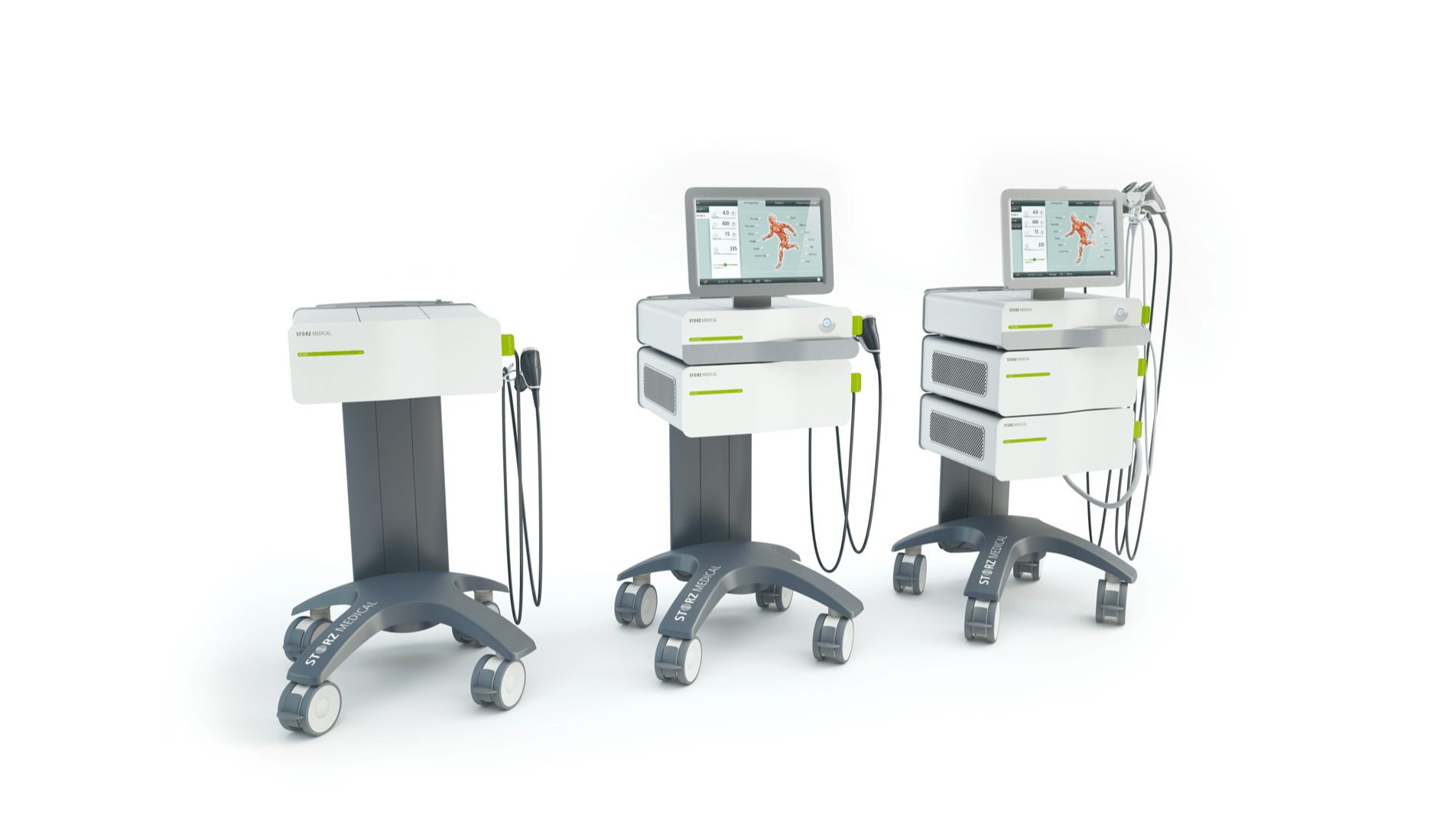 The Duolith SD1 ultra family by Storz Medical placed in a row