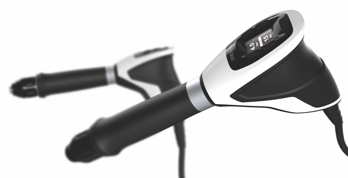 A close-up of the Storz Medical sepia handpiece