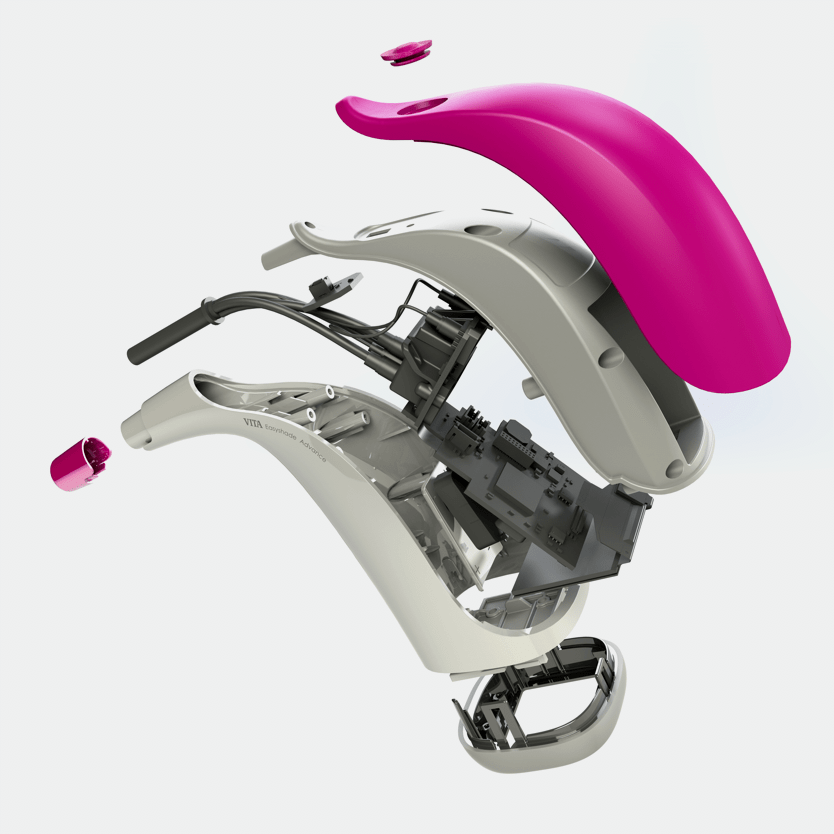 An exploded view showing the complexity of the Vita Easyshades in the field of mechanical engineering