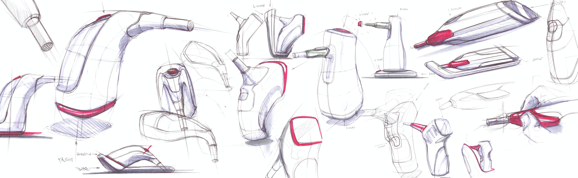 Industrial design drawing study for the shape finding of the Vita Easyshades
