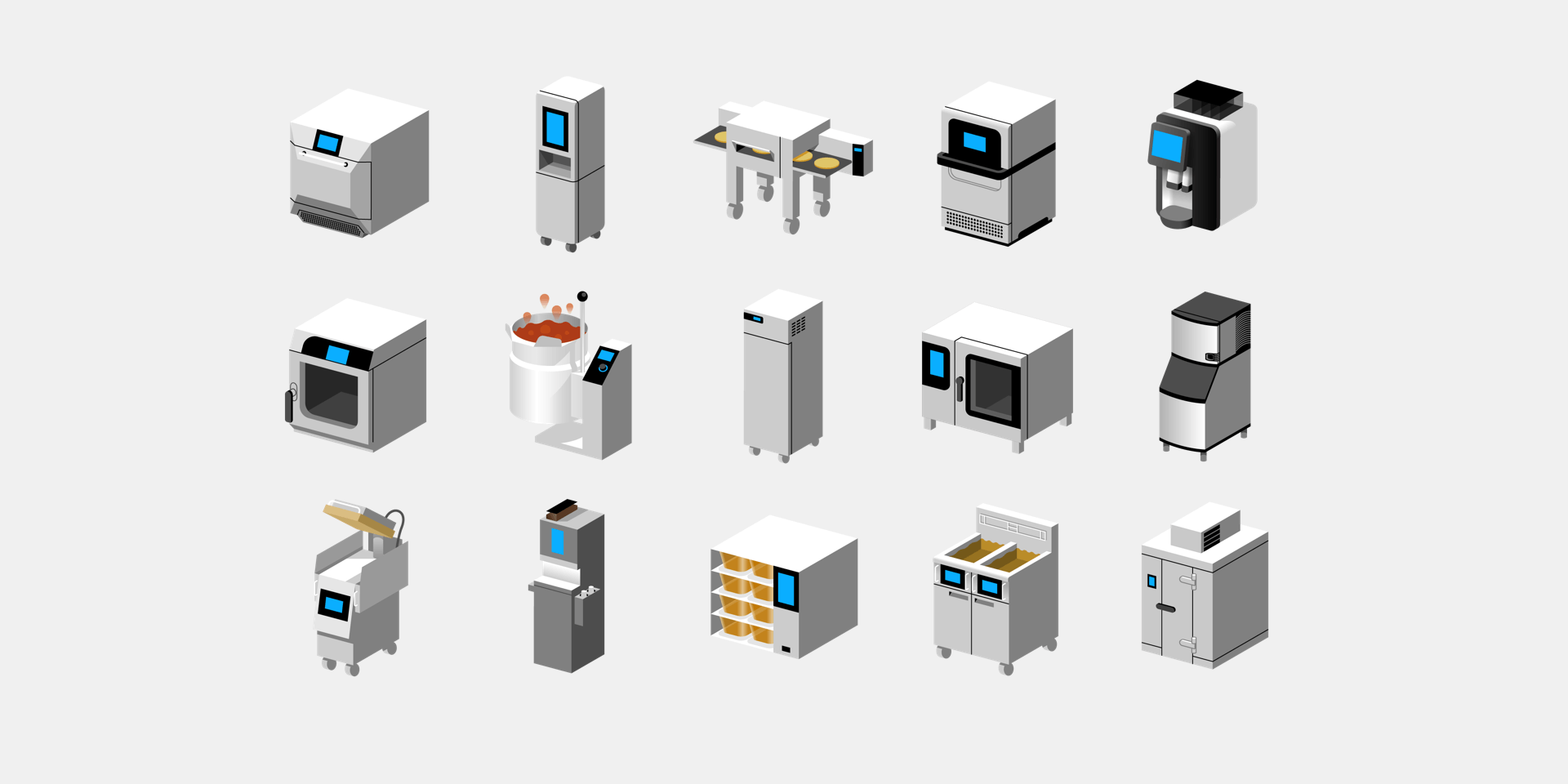 Several illustrations of individual kitchen devices show the applicability of the Welbilt KitchenConnect Application to many different appliances or families of appliances.